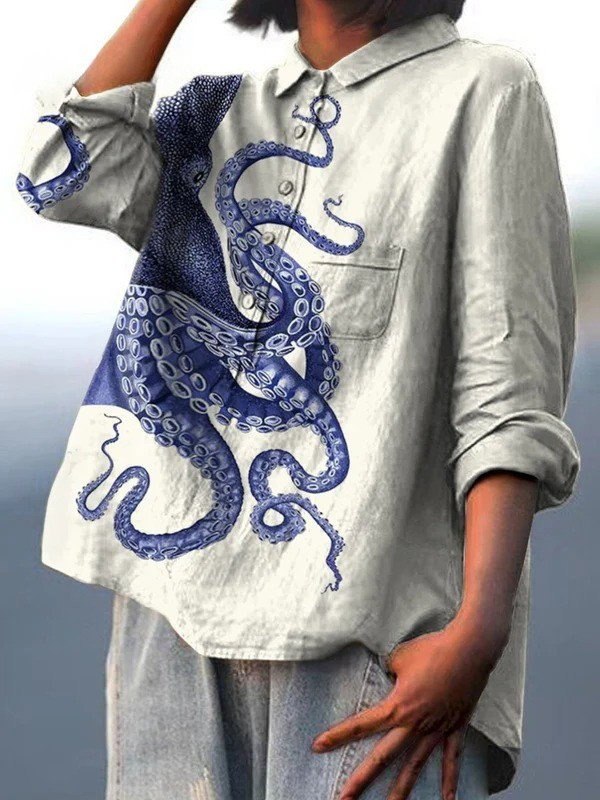 Brigitte | Women's Deep Sea Octopus Tentacles Art Print Casual  Shirt