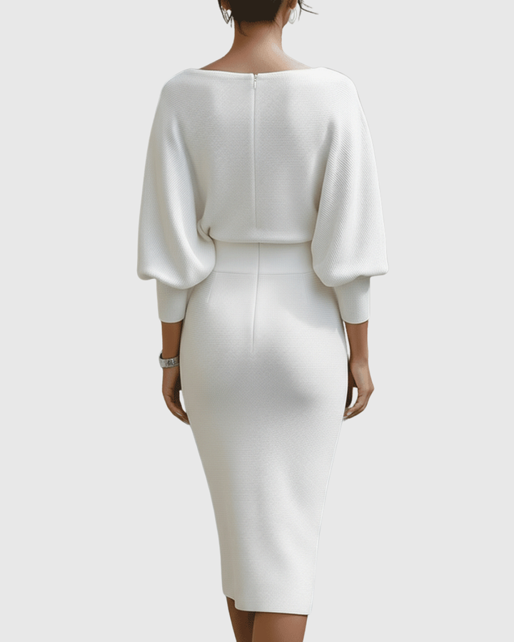 Lowenna | White Draped Batwing Midi Dress