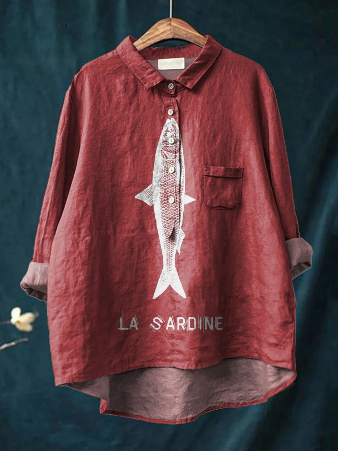 Emery | Sardine Fish Graphic Printed Women's Casual  Shirt
