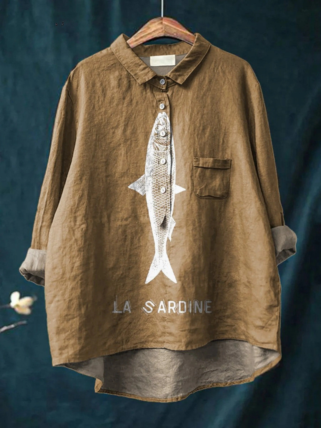 Emery | Sardine Fish Graphic Printed Women's Casual  Shirt