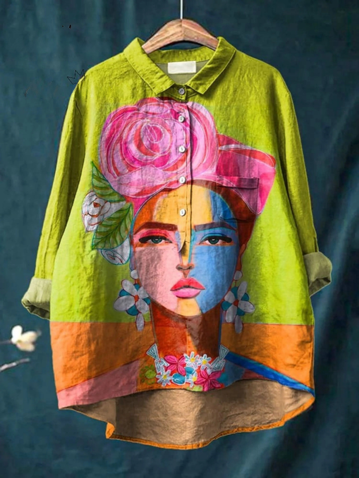 Skylar | Oil Freda Portrait Art Printed Women's Casual  Shirt
