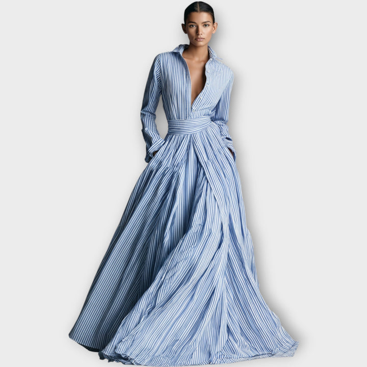 Elina Striped Button Maxi Dress